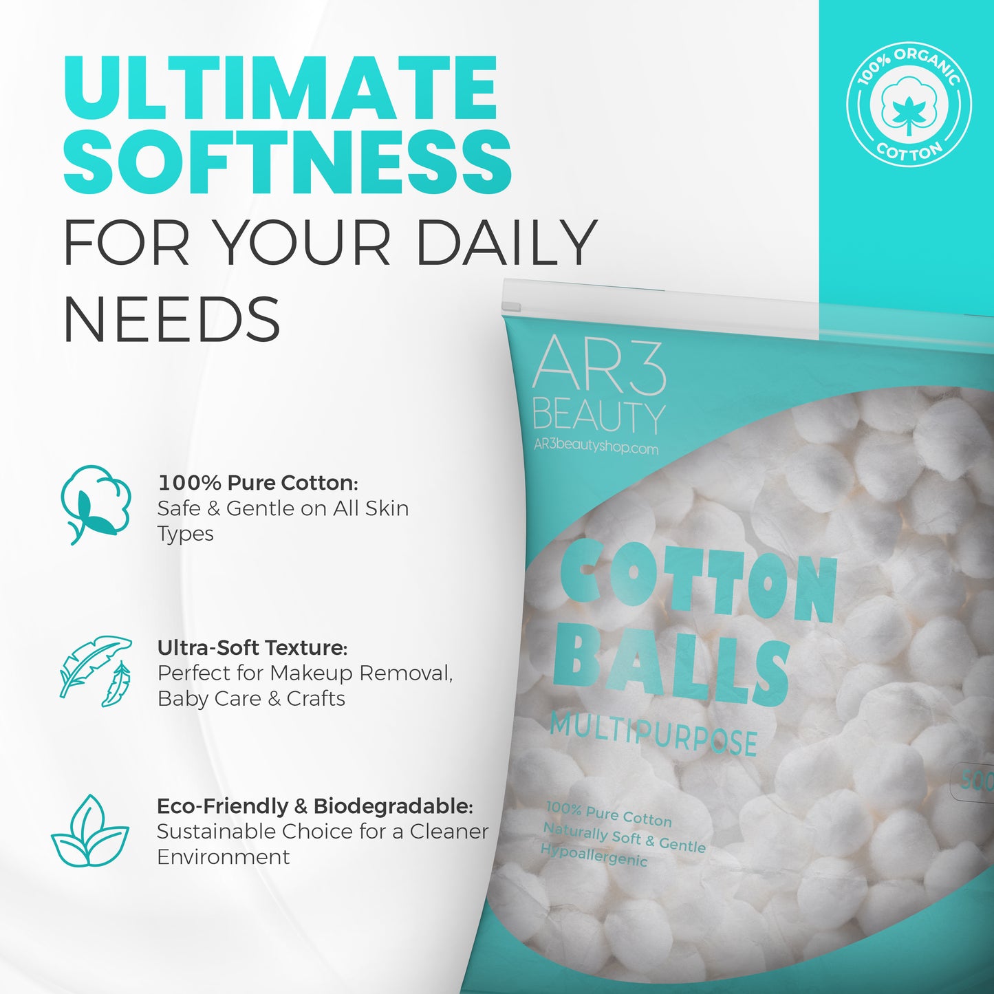 Cotton Balls Medium-Size 100% Cotton Balls, 1000 Count