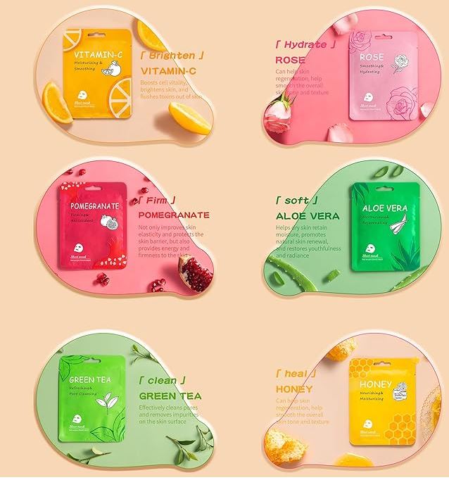 Facial Mask Sheet,Face Mask Skin Care Bulk Pack,Hydrating Spa Face Mask For Sensitive Skin, Facial Masks Sets For Women/Teen Girls