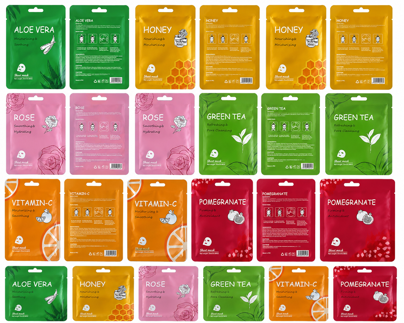 Facial Mask Sheet,Face Mask Skin Care Bulk Pack, 20 PACK